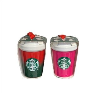 Starbucks Red & Pink Mini Ceramic Ornaments Cup w/Red String Christmas 2021 NEW